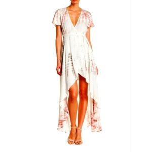 Aakaa Short Sleeve Tie Dye Ombré Bohemian Wrap Dress